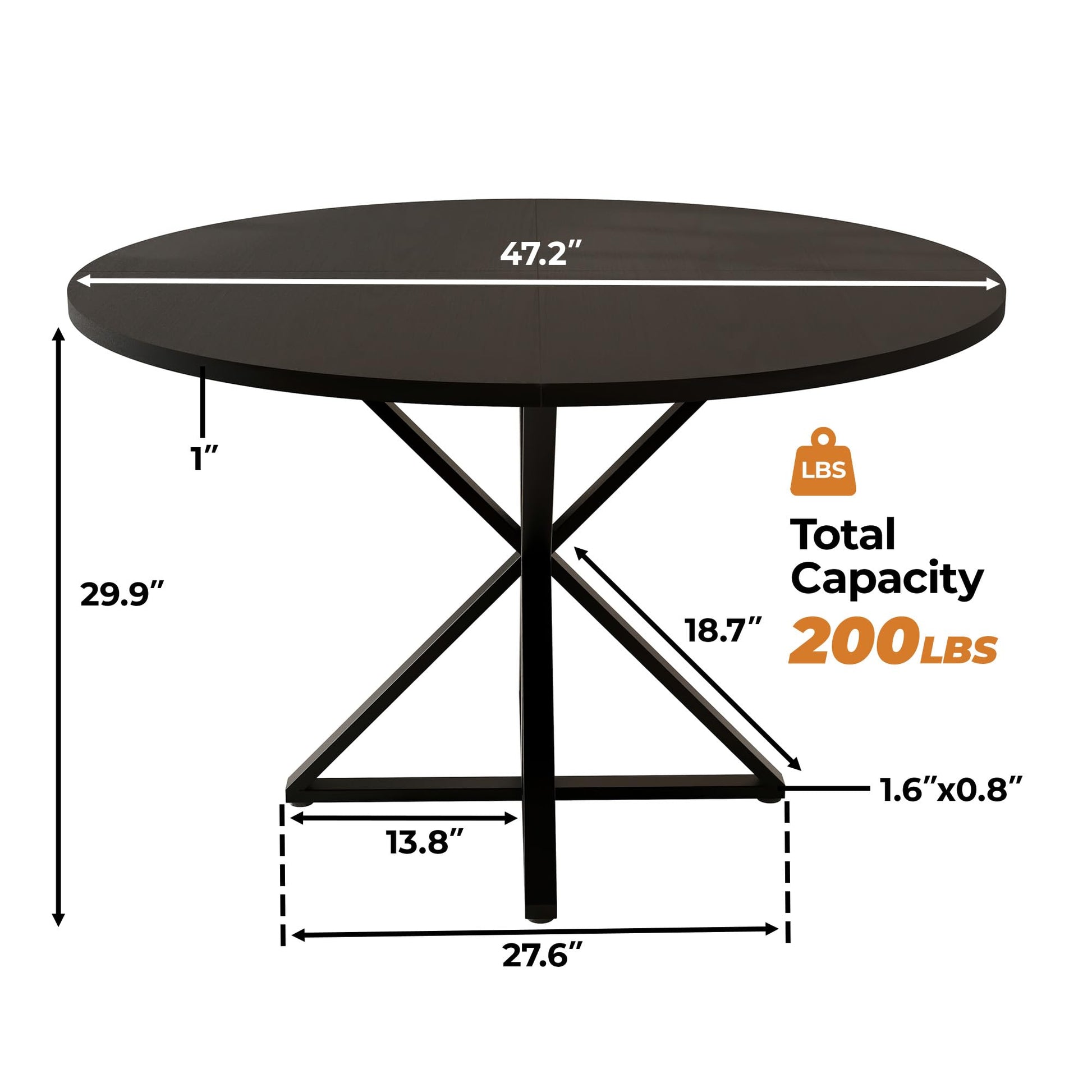 Table de salle à manger ronde Garvee de 119 cm (47 pouces) avec piètement en métal, idéale pour la cuisine et la salle à manger. Plateau en MDF résistant aux rayures et antidérapant, pouvant accueillir 4 à 6 personnes.