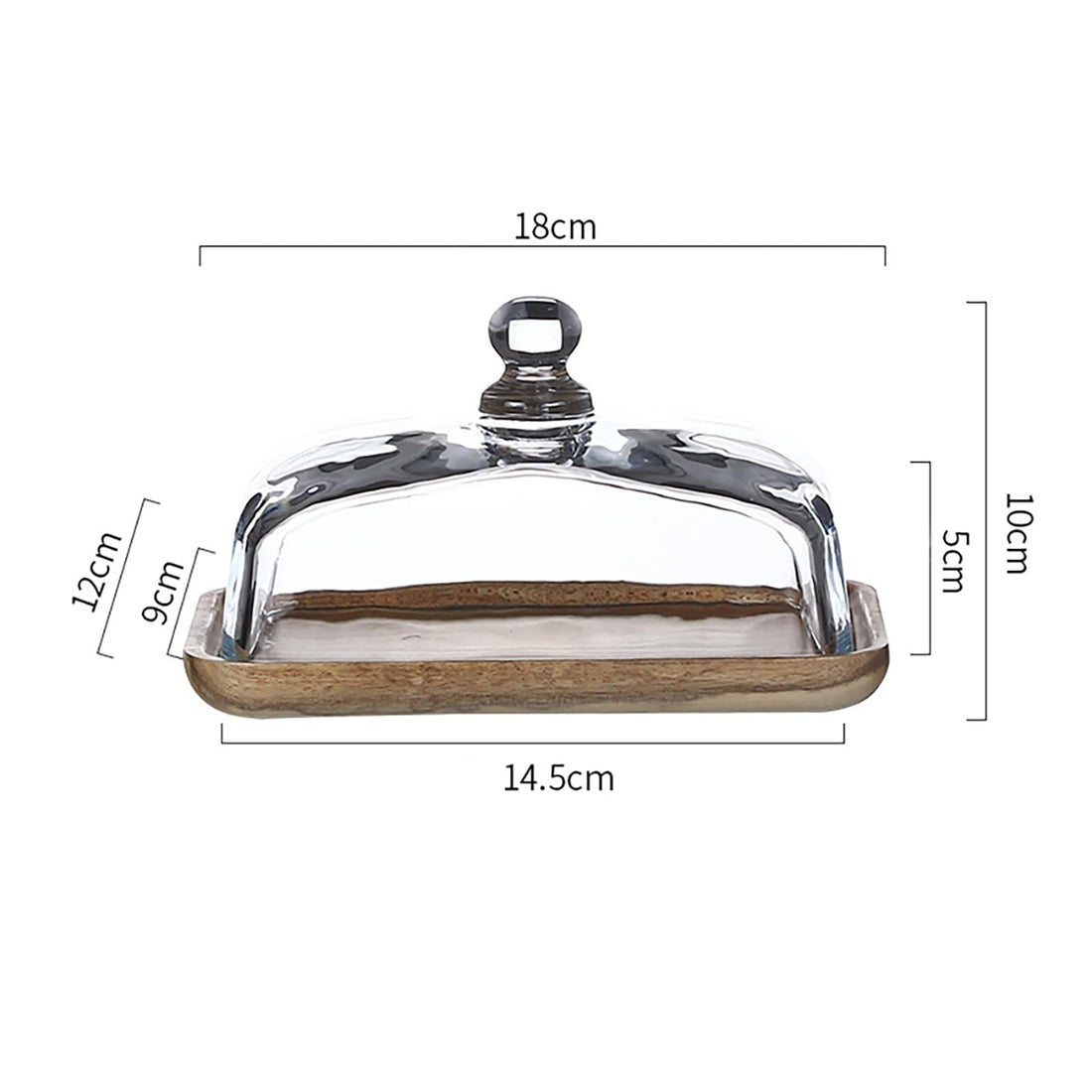 Beurrier rectangulaire en bois d'acacia Garvee avec couvercle en verre, idéal pour les desserts et les confiseries.