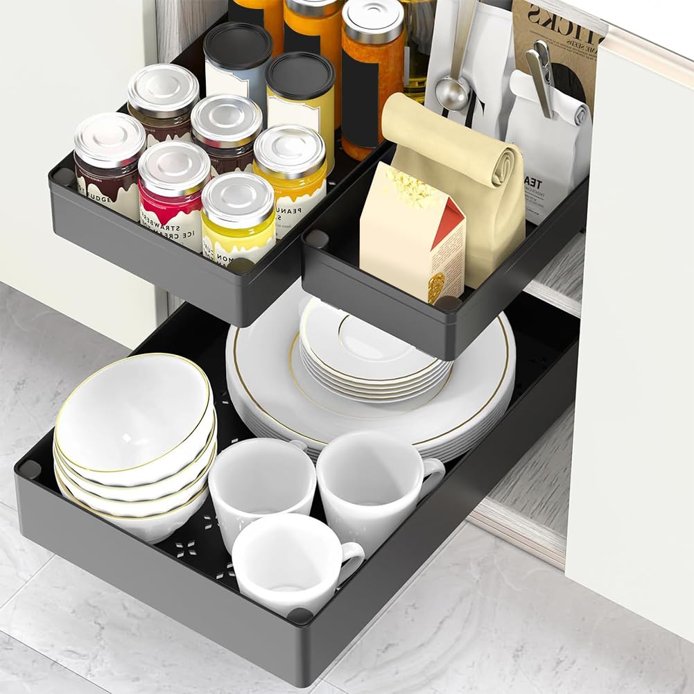 Organisateur de placard coulissant Garvee, format moyen 18 cm, tiroirs coulissants pour placards de cuisine, rangement sous évier, blanc