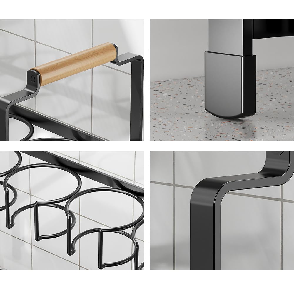 Organisateur de bouteilles d'eau Garvee, porte-gobelets à double niveau, étagère de rangement en acier au carbone avec tablette pour petites cuisines et plans de travail, noir, compact