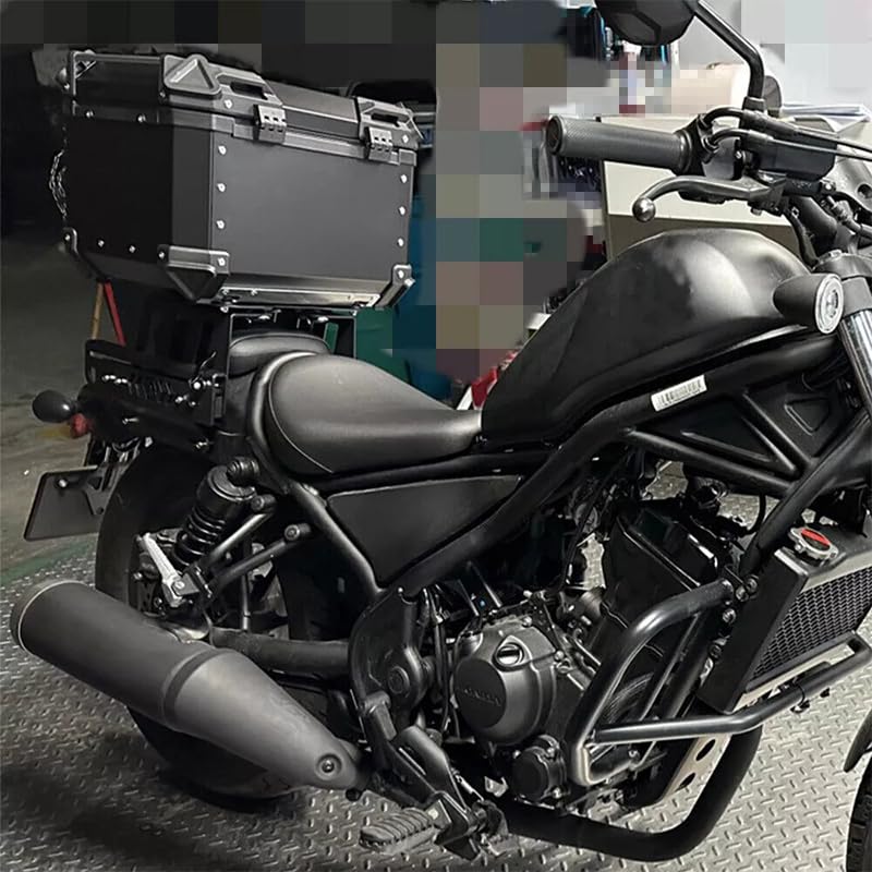 Top case moto Garvee 80L en alliage d'aluminium avec serrure de sécurité, étanche, robuste et polyvalent, couleur argent.