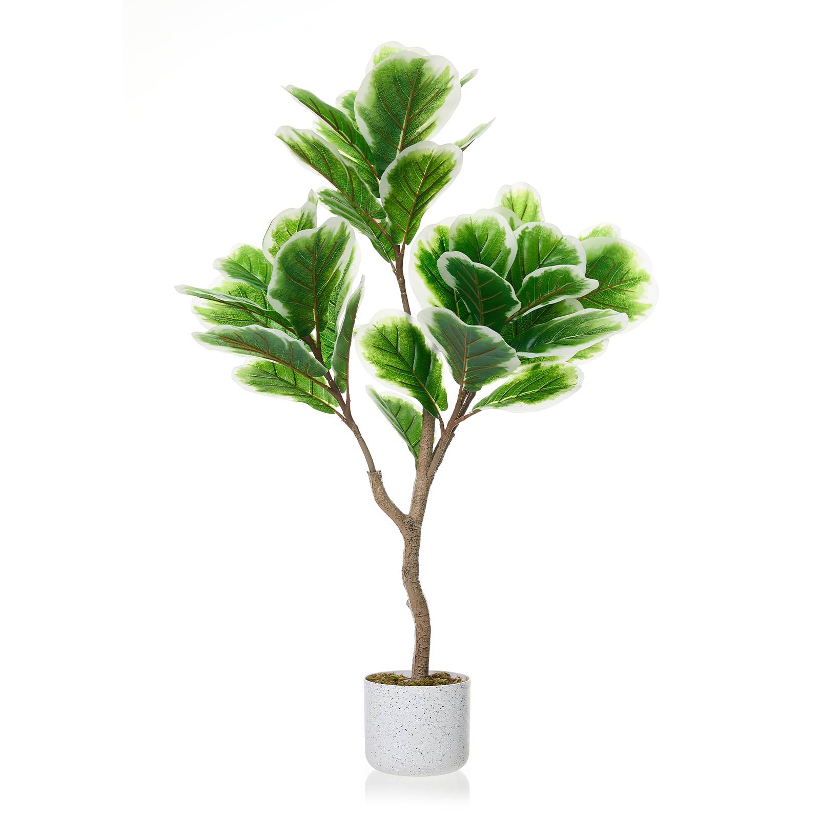 Figuier artificiel Garvee de 90 cm avec feuilles vertes réalistes et pot en ciment stable, idéal pour le salon et le bureau (vert).