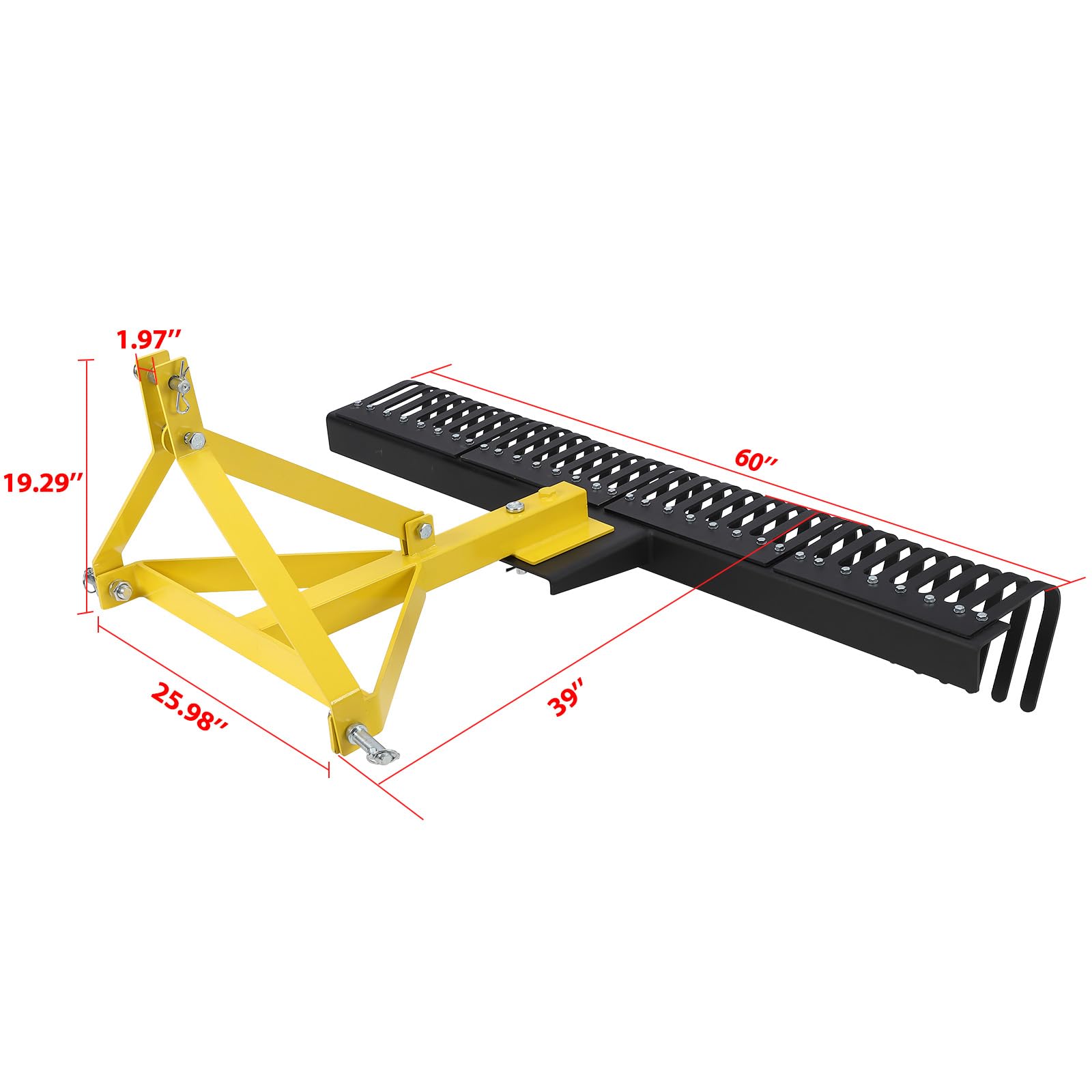 Râteau à pierres d'aménagement paysager Garvee de 1,5 m (5 pi) avec attelage 3 points, dents en acier rotatives à 360°, robuste, pour tracteurs, horticulture et chantiers de construction.
