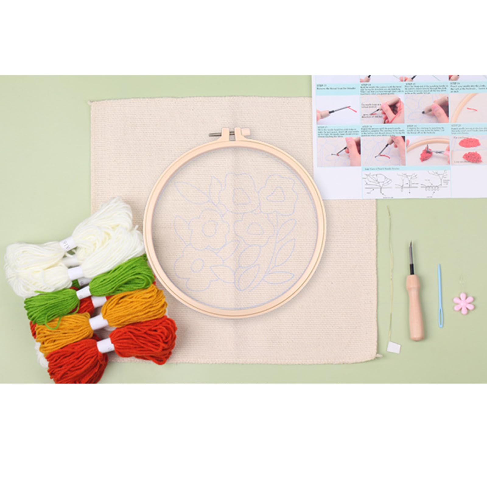 Kit de broderie au poinçon Garvee pour débutants, motif floral, tissu lavable, fil et tambour à broder, idéal pour les débutants, cadeau DIY, taille unique