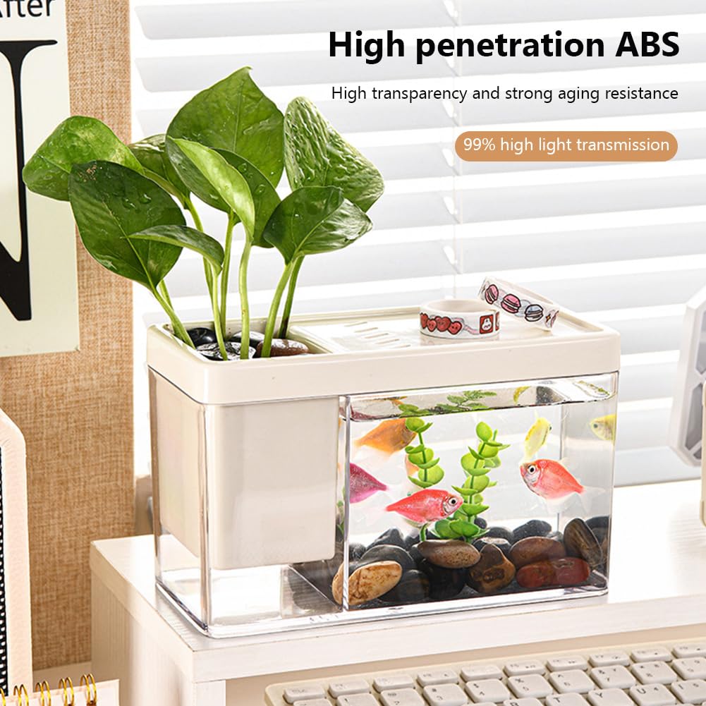 Kit de démarrage pour aquarium Garvee, petit aquarium avec trous d'aération, couleur crème, idéal pour bureau, salon ou appartement.