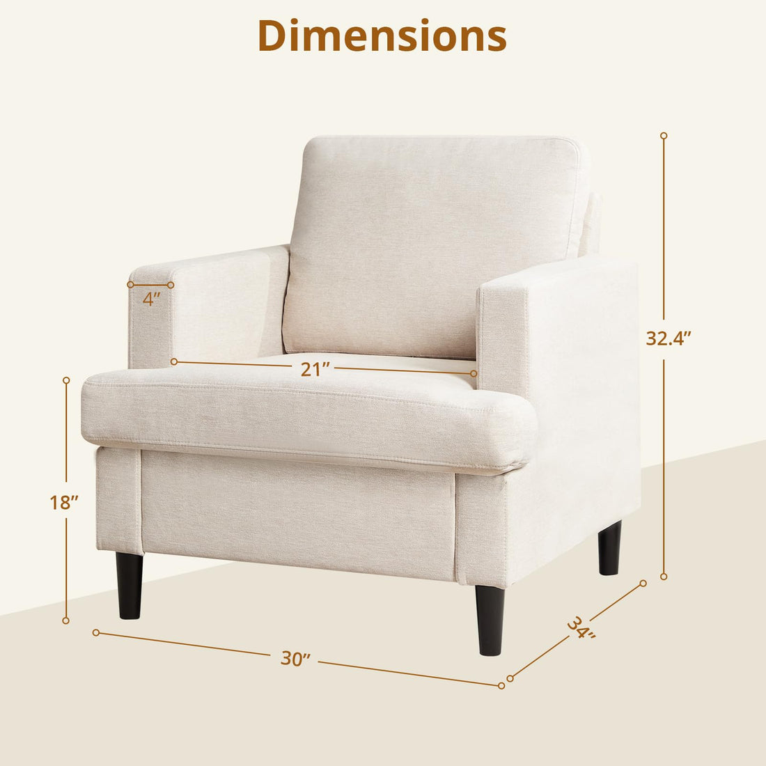 Garvee Fauteuil d'appoint style style rétro, revêtu de lin respirant, rembourré de façon moelleuse et doté de pieds en bois massif. idéal pour le salon et le bureau. design moderne et polyvalent