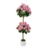 Garvee plante Artificielle Géranium 122 cm en Soie et Plastique, Pot Rond Blanc, Décoration Intérieure et Extérieure, Fleurs Roses - Rose