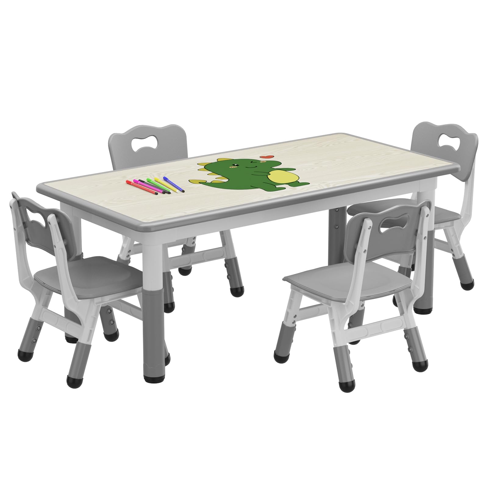 Ensemble table et 4 chaises pour enfants Garvee, hauteur réglable, plateau à motifs graffiti, pieds antidérapants, idéal pour la maison et la maternelle.
