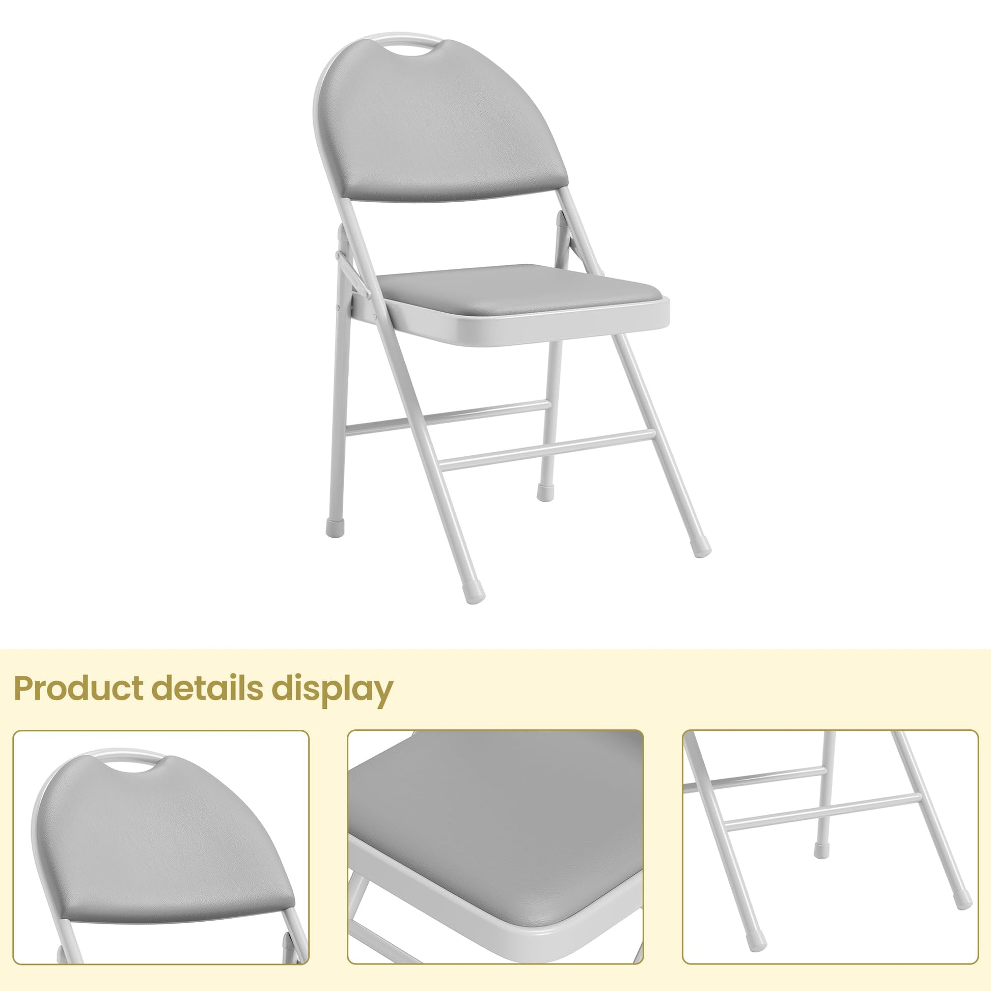 Ensemble de 2 chaises pliantes Garvee en similicuir, rembourrées, pliables, en métal, pour le bureau et le camping, pieds antidérapants, empilables