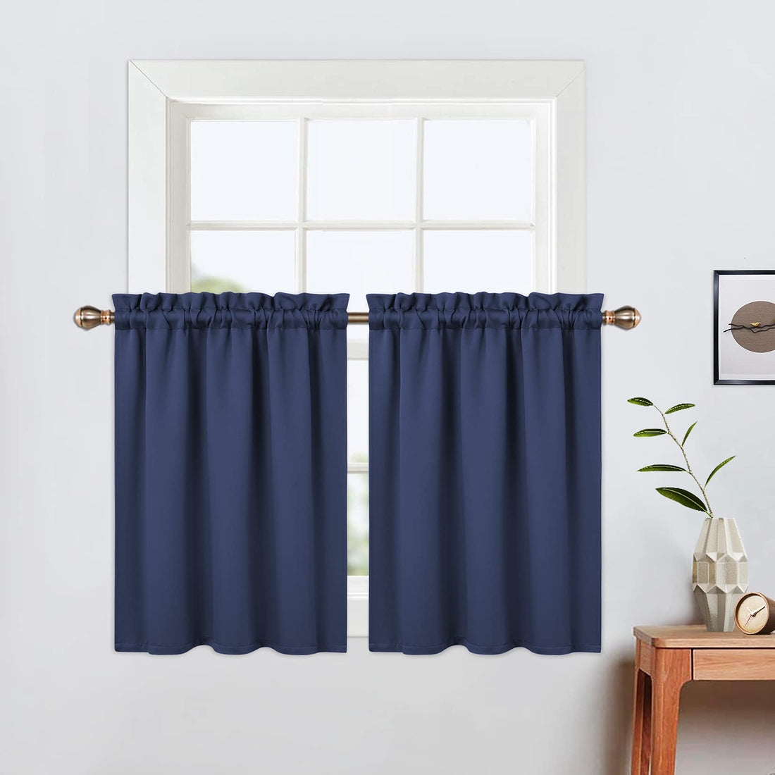 Rideaux courts occultants Garvee 61 cm (24 pouces), 2 panneaux, occultants, tissu épais, bleu marine, pour petites fenêtres, cuisine et salon