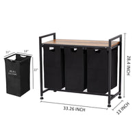 Panier à linge Garvee avec 3 poches amovibles, rangement pour salle de bain et chambre, 130 L, tissu Oxford et structure en bois et métal