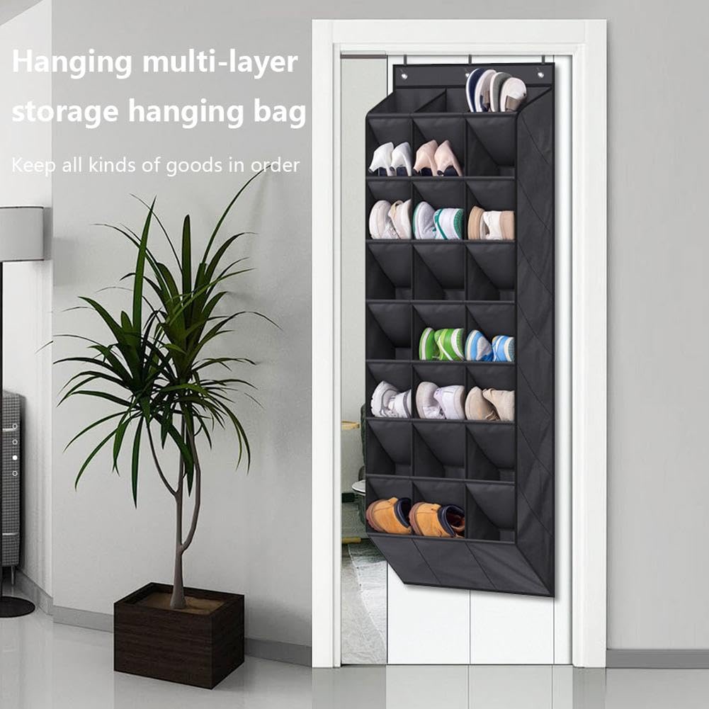 Organisateur de chaussures Garvee à suspendre à la porte, 24 poches, gain de place, robuste, pour chambre et salle de bain, couleur neutre