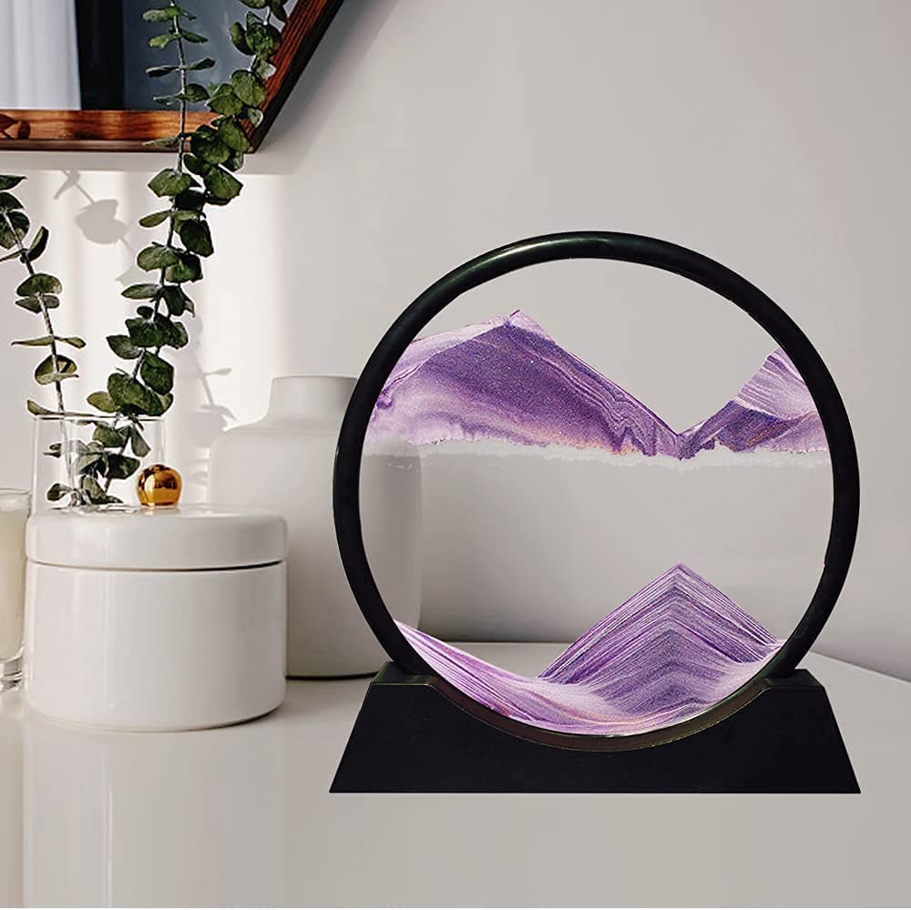 Garvee SABLIER MOBILE 3D Paysage Naturel Art 18 cm Support en Verre Violet Décoration Salon et Bureau