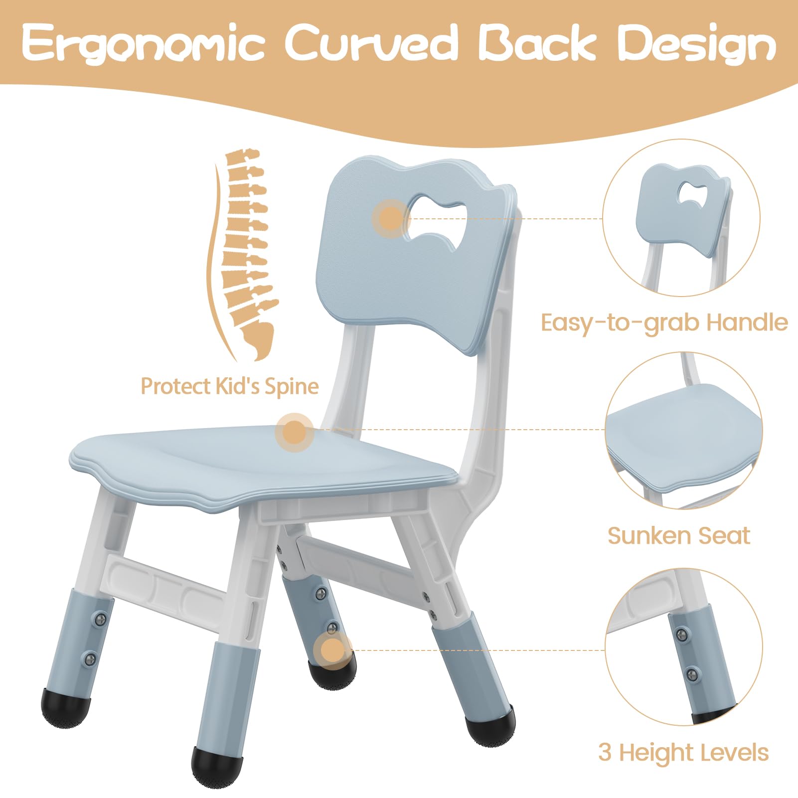 Chaise haute enfant Garvee, réglable en hauteur, 3 positions, en plastique, robuste et légère, pour garçons et filles de 2 à 6 ans, lot de 2, gris-bleu, pour la maison et la maternelle