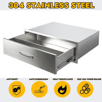 Tiroir de cuisine extérieure Garvee 76 x 58 x 25 cm en acier inoxydable pour barbecue, antirouille, montage encastré, rails silencieux, résistant aux intempéries, idéal pour le jardin et l'espace barbecue.
