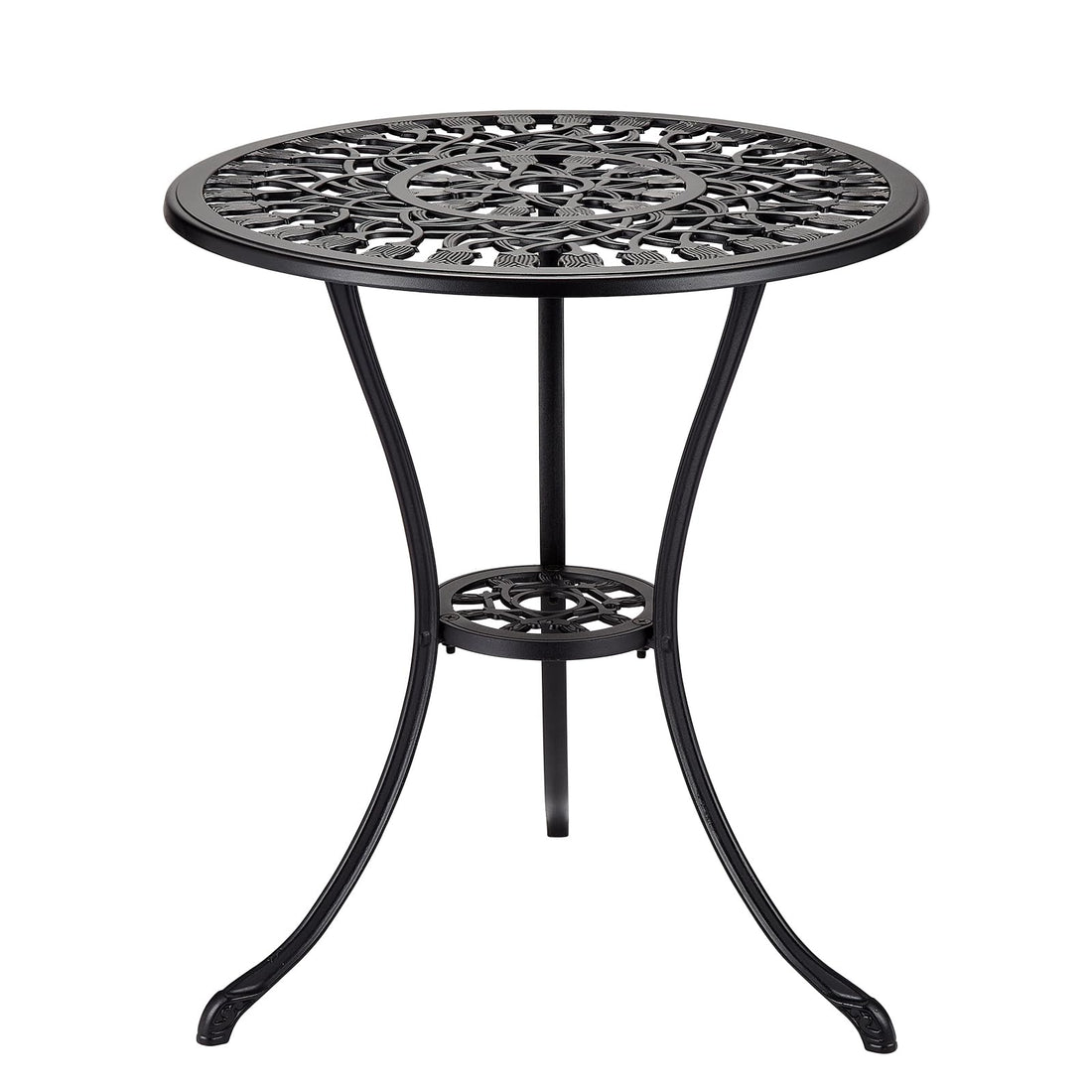 Table bistro d'extérieur ronde Garvee 61 cm (24 po) en fonte avec trou pour parasol de 5 cm (2 po) pour balcon et jardin, noire