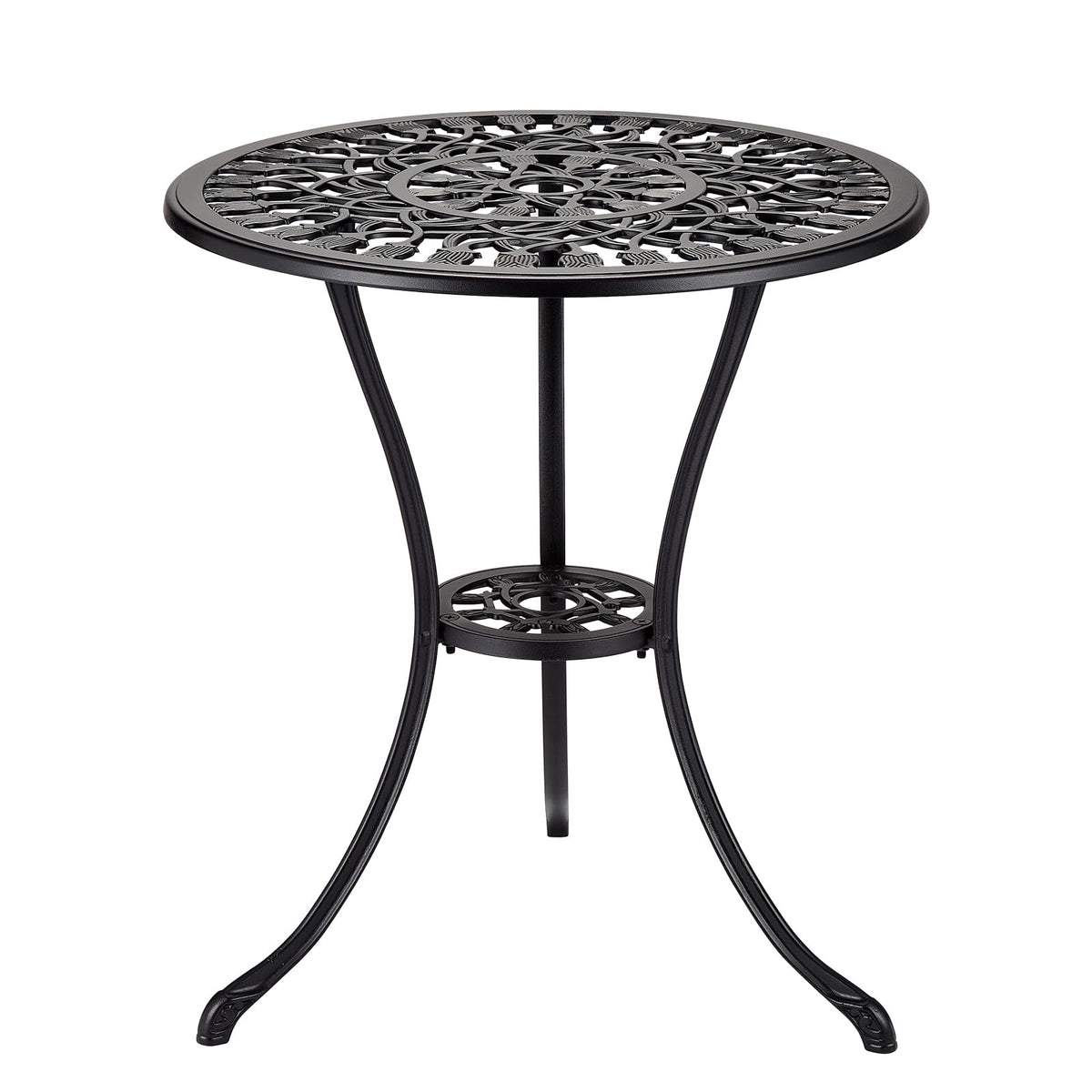 Table bistro d'extérieur ronde Garvee 61 cm (24 po) en fonte avec trou pour parasol de 5 cm (2 po) pour balcon et jardin, noire