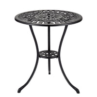 Table bistro d'extérieur ronde Garvee 61 cm (24 po) en fonte avec trou pour parasol de 5 cm (2 po) pour balcon et jardin, noire