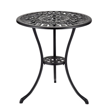 Table bistro d'extérieur ronde Garvee 61 cm (24 po) en fonte avec trou pour parasol de 5 cm (2 po) pour balcon et jardin, noire