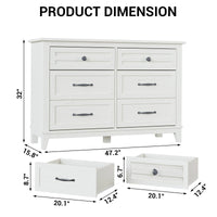 Garvee Commode Farmhouse à 6 tiroirs, en bois blanc, robuste, offrant un grand espace de rangement pour la chambre, le salon ou le couloir