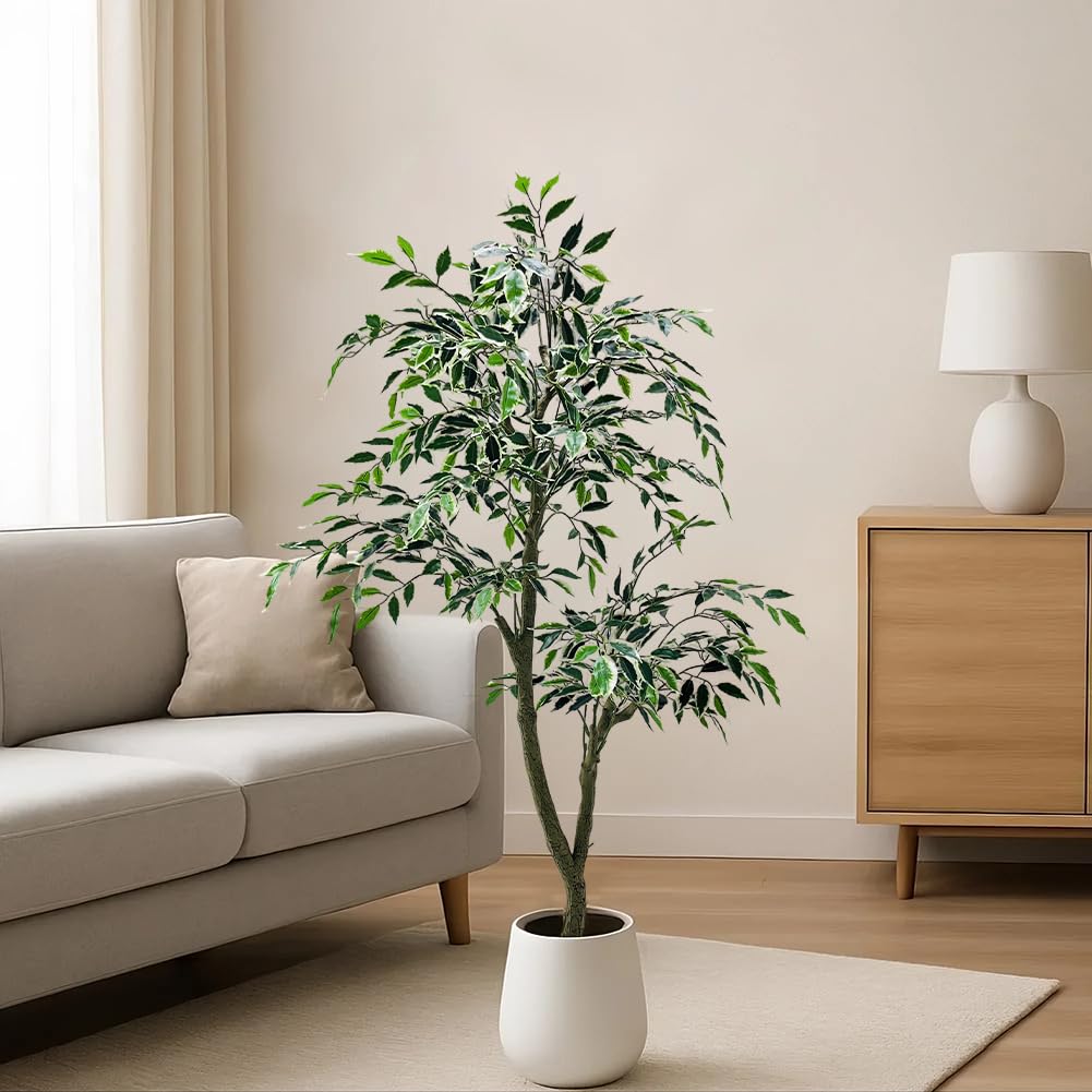Ficus artificiel Garvee, 150 cm, grande plante artificielle en pot, vert, pour intérieur, maison, bureau, jardin