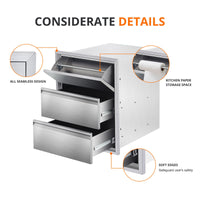 Tiroirs de cuisine extérieure Garvee en acier inoxydable – Station de grillade robuste à 3 niveaux pour jardin, terrasse, camping et cuisine extérieure