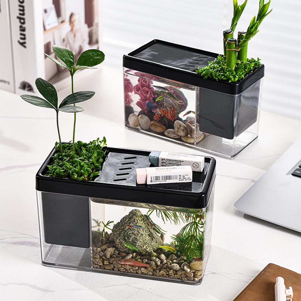 Kits de démarrage pour aquarium Garvee avec trous d'aération pour bureau, salon, appartement, petite taille, noir, sans lapins
