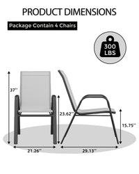 Ensemble de 4 chaises de jardin empilables Garvee avec structure en métal et revêtement en textilène, noires, gain de place, pour terrasse et jardin.