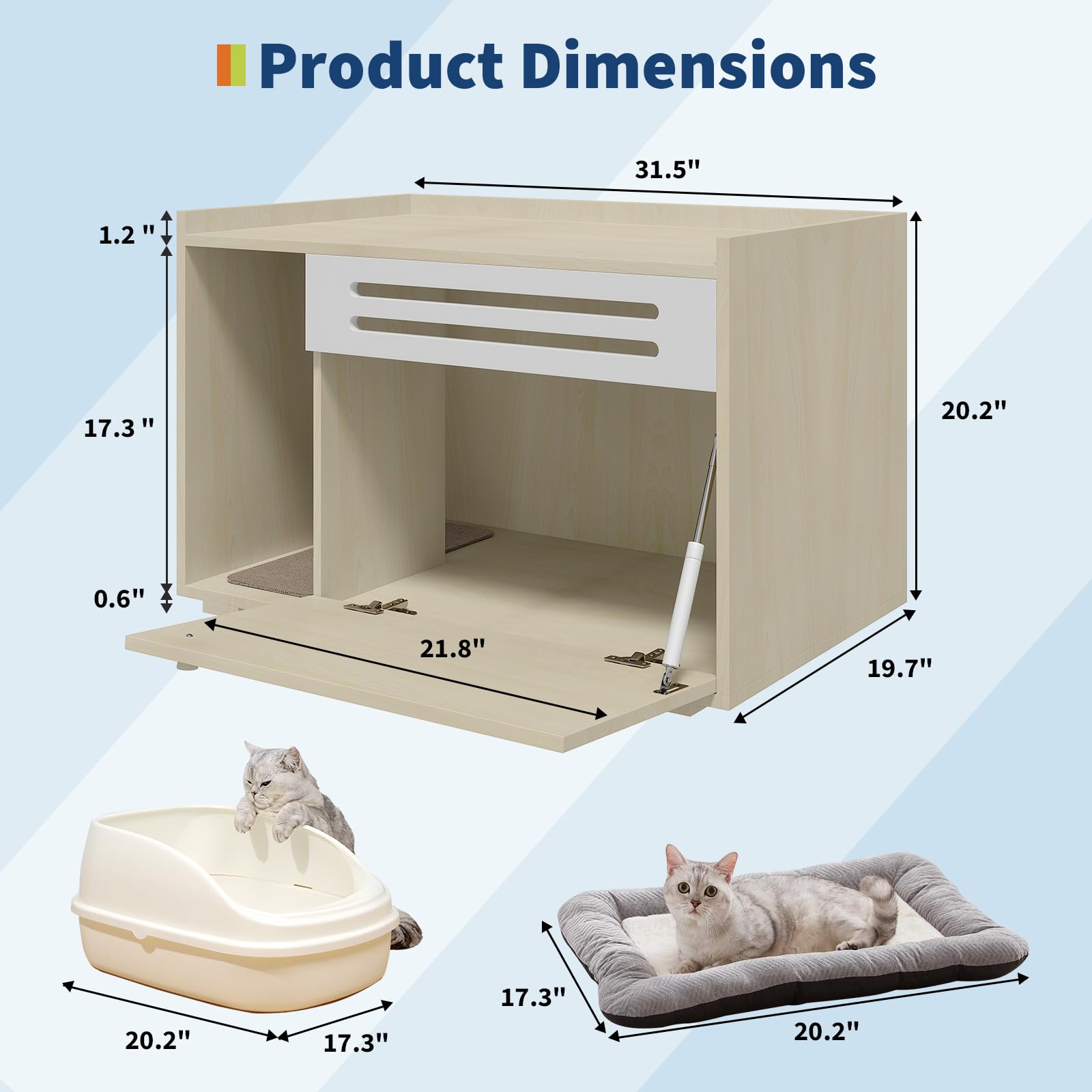 Bac à litière Garvee Hideaway avec ventilation, porte à charnières, en bois, idéal pour le salon et la chambre, design moderne, contrôle des odeurs, nettoyage facile