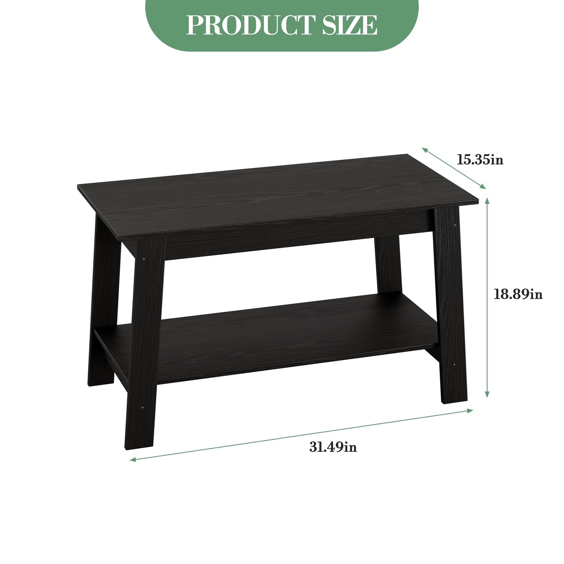 Garvee table basse rustique à double étagère, rectangulaire, en bois, finition noire, pour le salon et le bureau, 80 × 39 × 48 cm