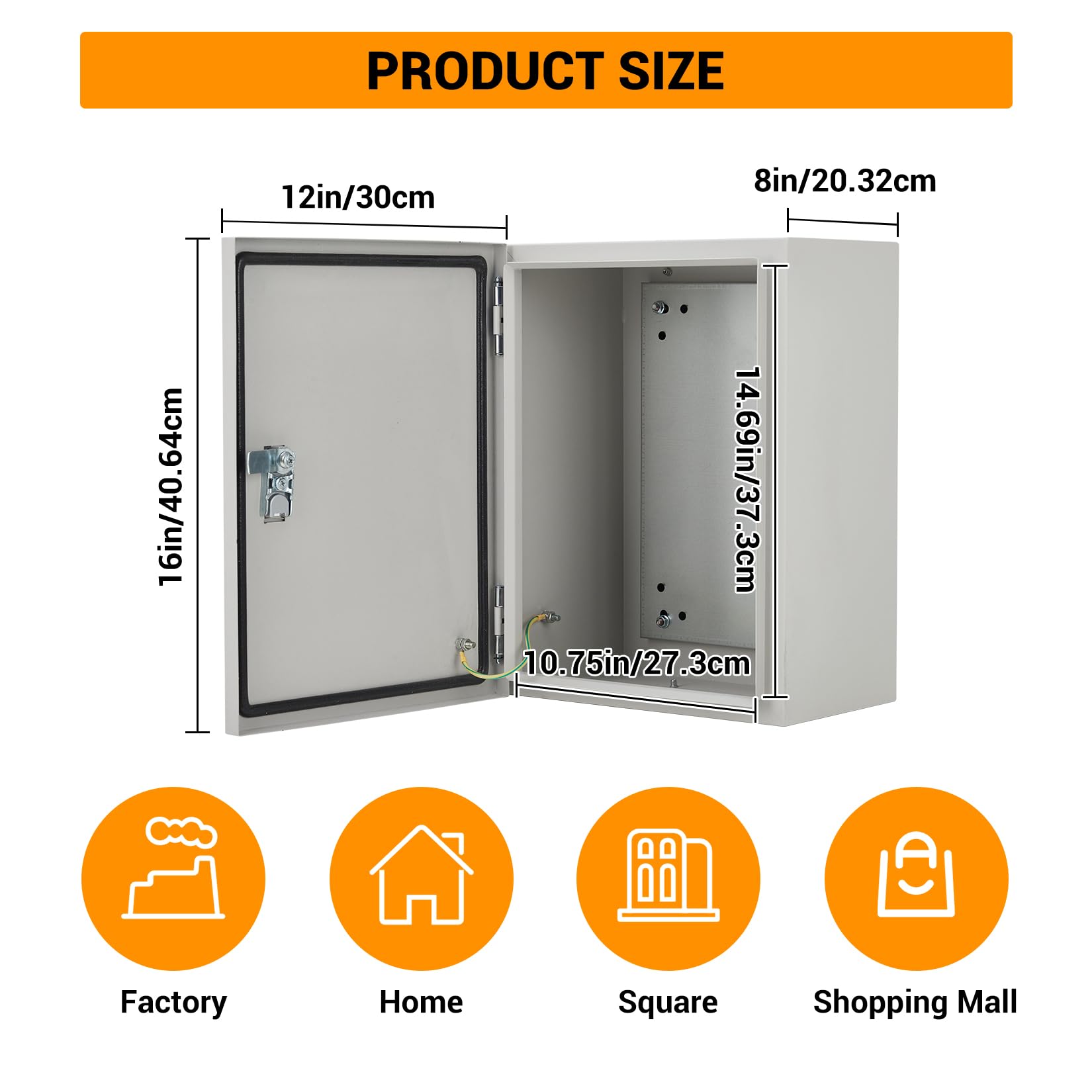 Boîtier électrique extérieur Garvee 40,6 x 30,5 x 20,3 cm (16 x 12 x 8 po) NEMA 4X Acier IP67 Étanche à l'eau et à la poussière Verrouillable avec plaque de montage et 2 clés Pour usage intérieur et extérieur