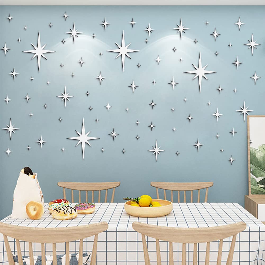 Garvee Stickers muraux étoiles en acrylique miroir, autocollants, imperméables, argentés, pour la décoration de chambre et de chambre d'enfant, 82 pièces