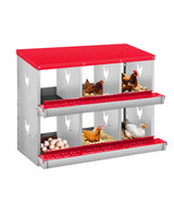 Garvee Boîte à Nid pour Poules 6 Compartiments Acier Galvanisé Système de Rouleaux Automatique Plateau Antirouille Montage Mural - rouge | 6 compartiments