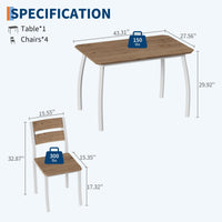 Ensemble table et chaises de salle à manger Garvee pour 4 personnes, structure en métal, design d'angle, chaises ergonomiques, bois, blanc, gain de place pour les petites pièces