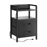 Garvee Table de Chevet Moderne avec 2 Tiroirs en Tissu, Plateau en Bois, Cadre Métallique, Compacte pour Chambre et Salon - Noir