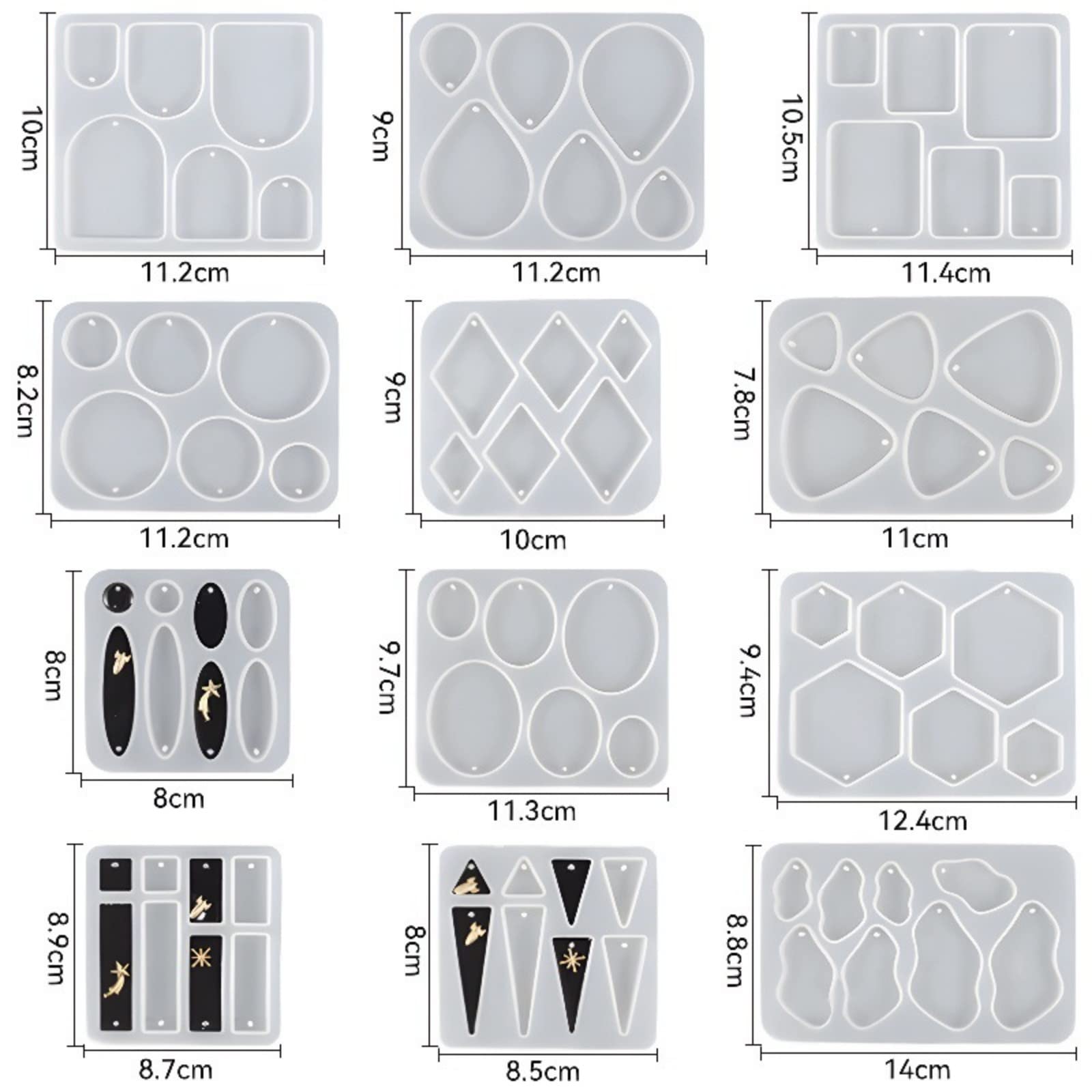 Garvee - Kit de 12 moules à boucles d'oreilles en silicone, ovales et hexagonaux, en résine époxy, polyvalents pour la création de bijoux pour femmes et filles