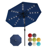 Garvee Parasol De terrasse Solaire 305 cm Avec LED, Crémaillère Et Inclinaison, Polyester Résistant UV, Bleu Marine, Pour Jardin Et Piscine - Bleu marine