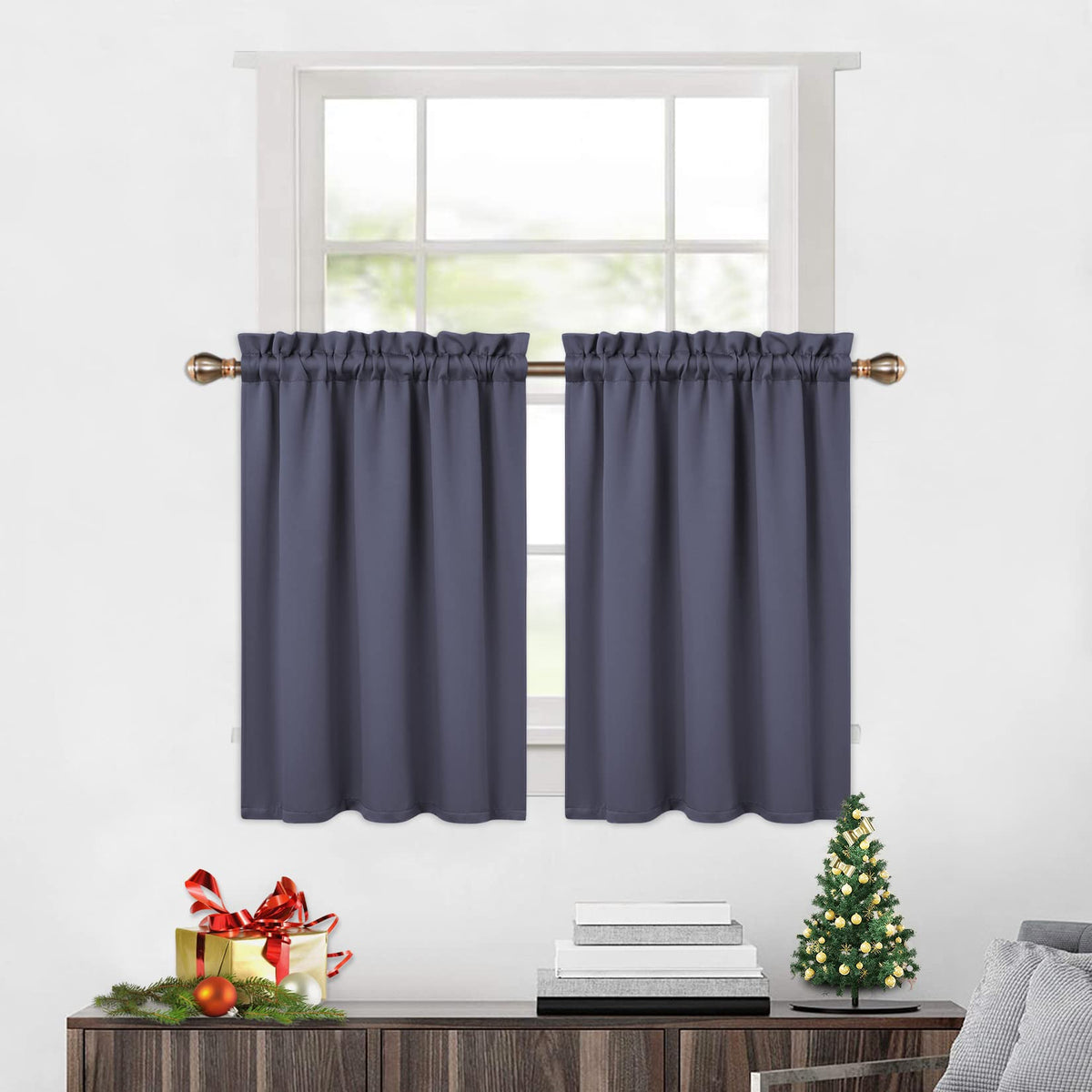 Cantonnières occultantes Garvee, lot de 2, pour fenêtres (salon, cuisine, chambre), isolation thermique, 66 x 61 cm, gris foncé