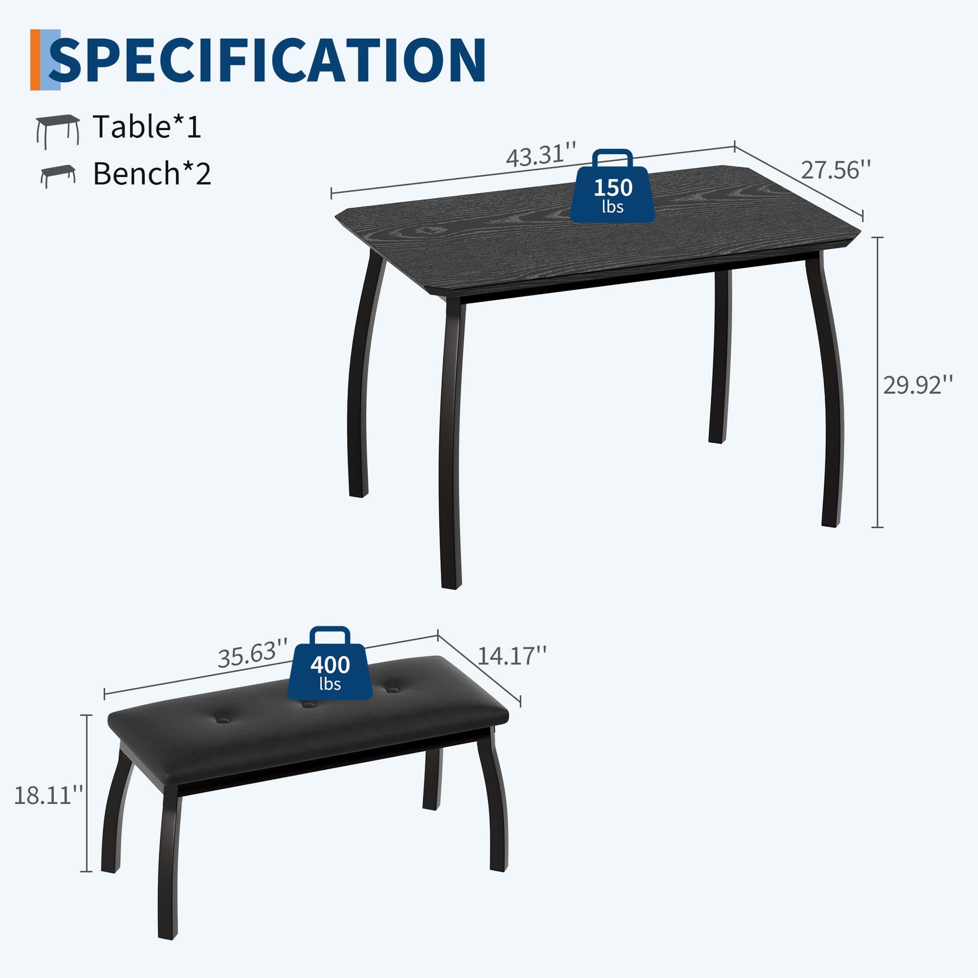 Ensemble de salle à manger rétro Garvee 3 pièces avec table d'angle et 2 bancs rembourrés, structure en métal, revêtement en cuir PU, gain de place, noir, idéal pour les petites pièces