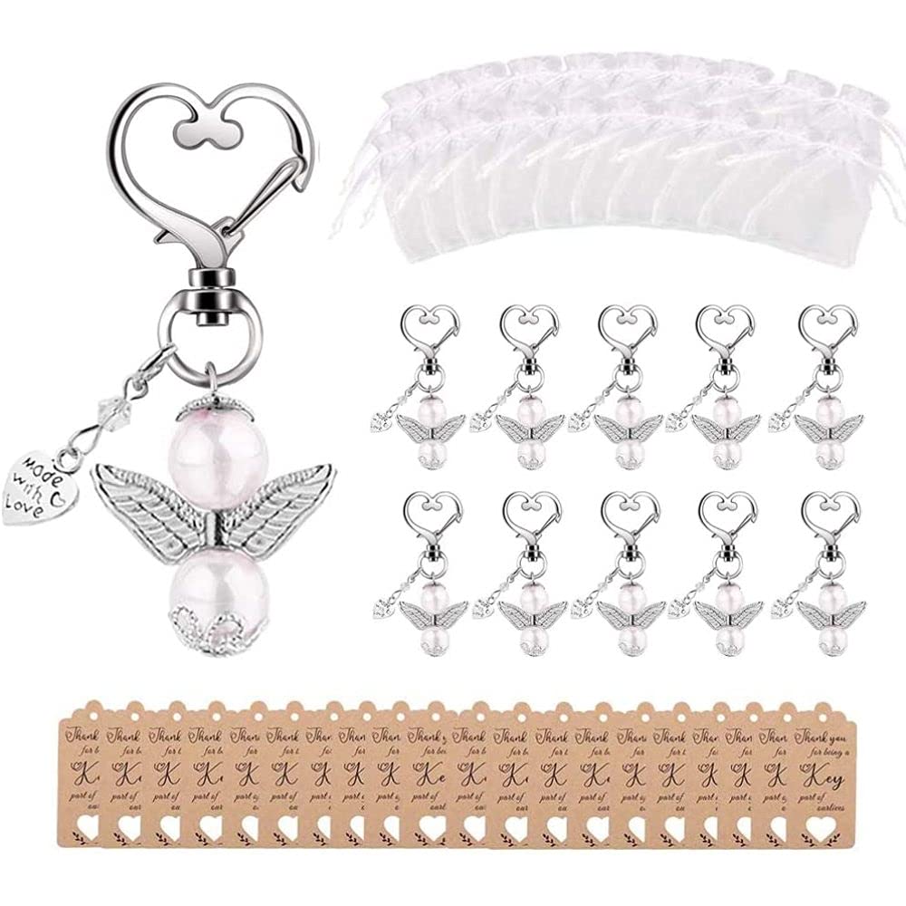 Ensemble de 20 porte-clés anges gardiens Garvee avec perles, faits main, cadeau idéal pour un mariage, un baptême, Noël ou un anniversaire, multicolore