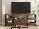 Garvee Meuble TV industriel 180 cm avec 2 tiroirs, structure en MDF et acier, marron rustique pour salon et bureau