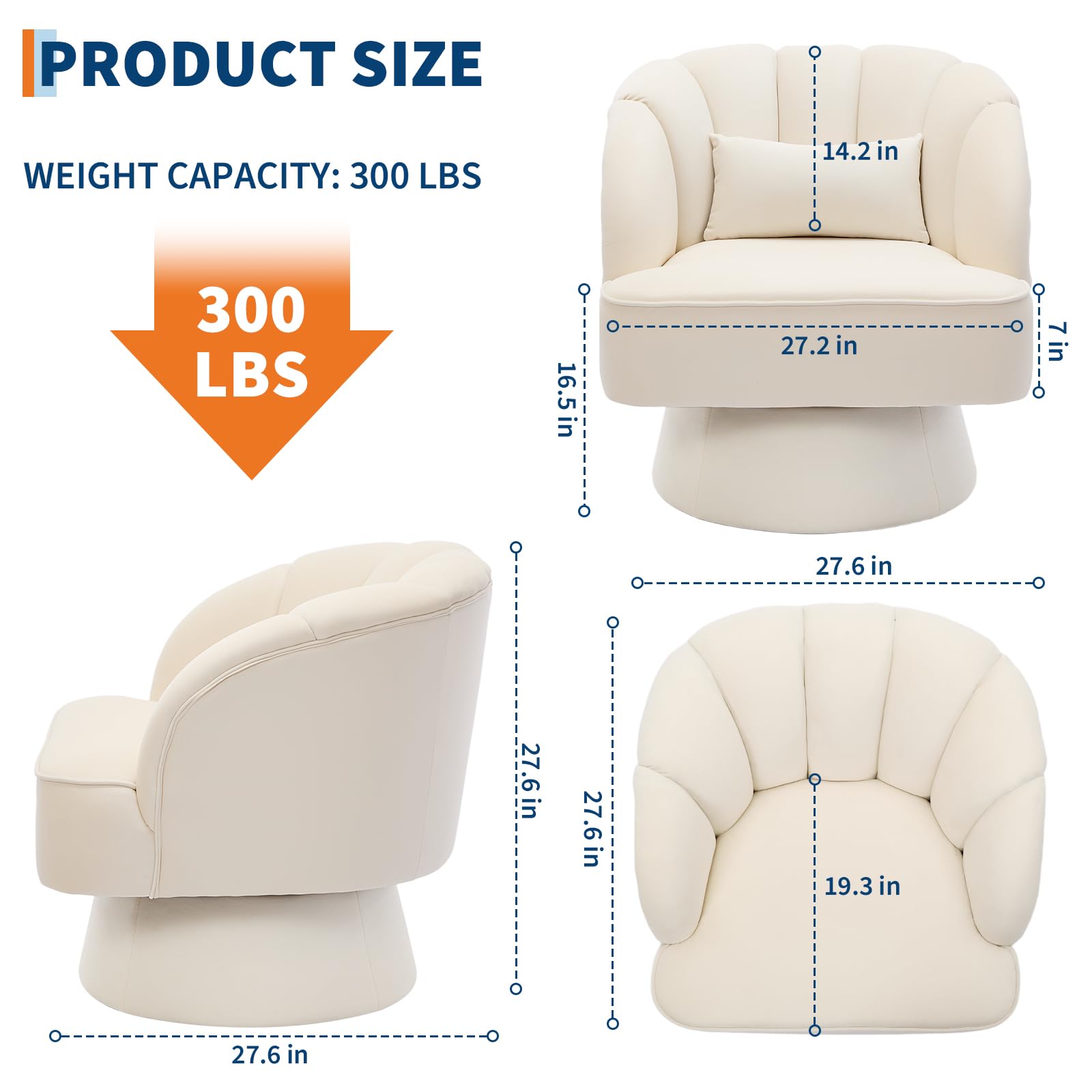 Garvee Fauteuil pivotant moderne en velours beige, rotation 360°, design confortable pour salon, chambre ou coin détente.