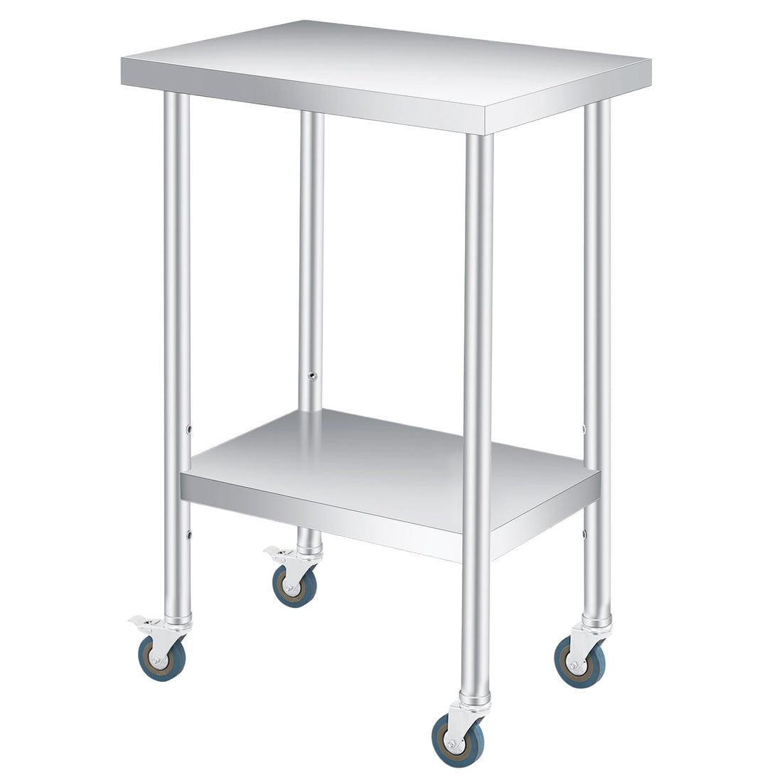 Table de travail Garvee en acier inoxydable 61 x 30,5 cm, épaisseur 0,8 mm, capacité de charge 300 kg, étagère réglable, 4 roulettes, résistante aux rayures, idéale pour la restauration et les ateliers.
