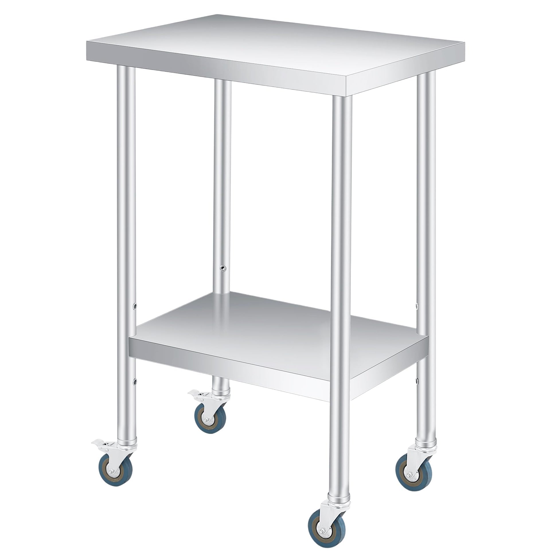Table de travail Garvee en acier inoxydable 61 x 30,5 cm, épaisseur 0,8 mm, capacité de charge 300 kg, étagère réglable, 4 roulettes, résistante aux rayures, idéale pour la restauration et les ateliers.