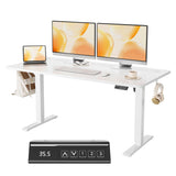 Garvee bureau électrique assis-debout réglable 140 × 60 cm, bois blanc, mémoire 3 positions, gestion des câbles, design moderne - Blanc