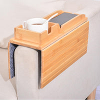 Plateau d'accoudoir de canapé Garvee, en bois, avec porte-gobelet amovible pour salon, pliable 3 en 1 en bambou naturel