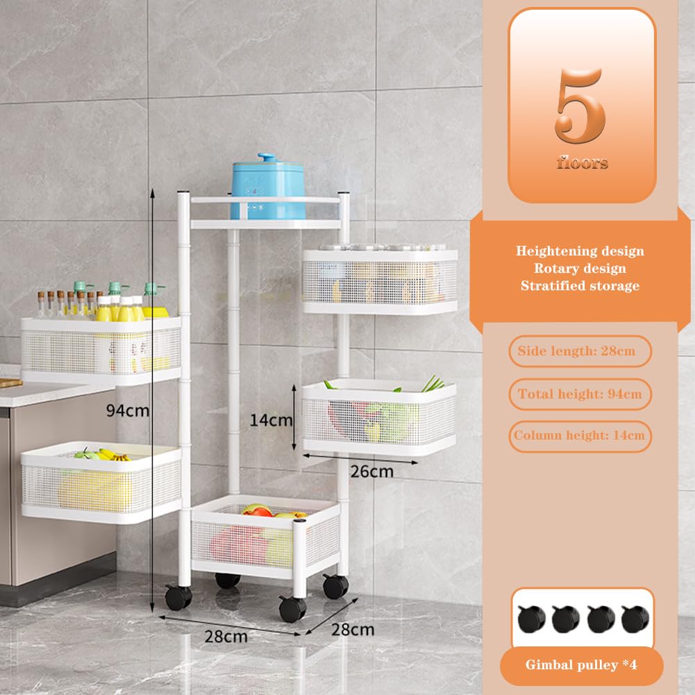 GARVEE Chariot de rangement 5 niveaux en acier carbone, 5 compartiments, organisateur pour bureau, cuisine, fruits et jouets, blanc