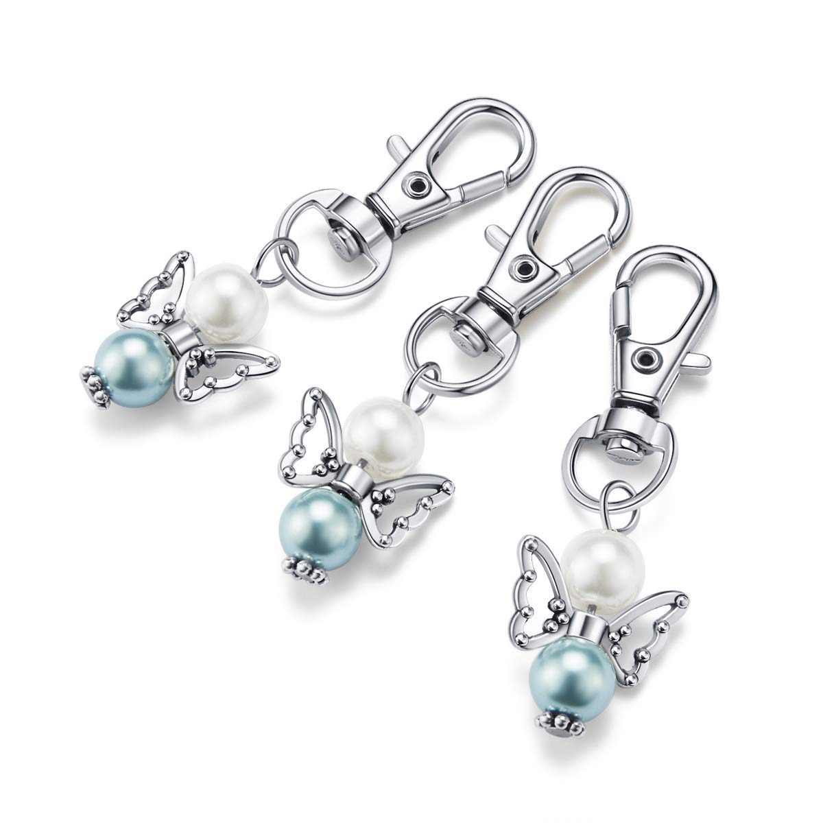 Ensemble de 20 porte-clés ange gardien Garvee avec perles, alliage de zinc, pochette en organza, idéal pour une baby shower ou un mariage, 5,3 cm, transparent