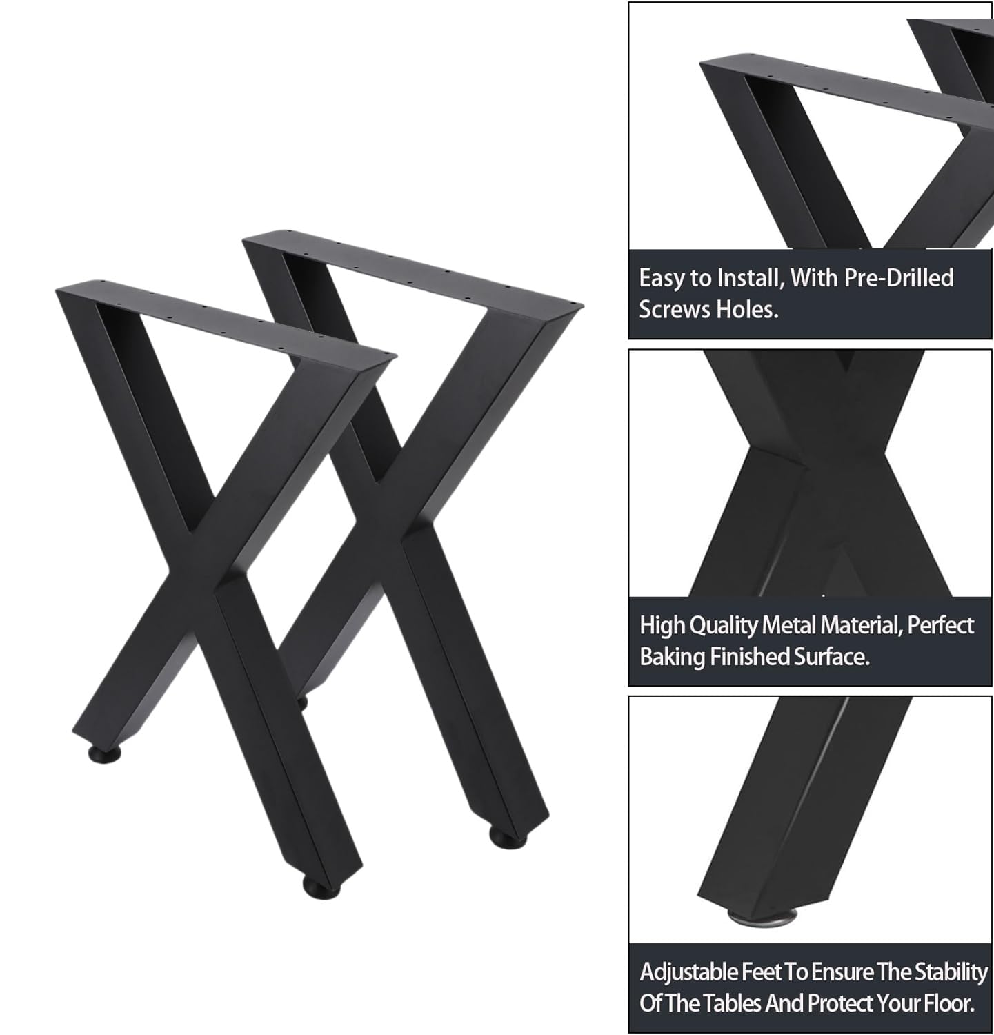 Garvee Lot de 2 pieds de table en métal noir forme X, 71 × 59,4 cm, design creux robuste, pour table de salon, salle à manger, bureau et DIY