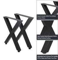 Garvee Lot de 2 pieds de table en métal noir forme X, 71 × 59,4 cm, design creux robuste, pour table de salon, salle à manger, bureau et DIY